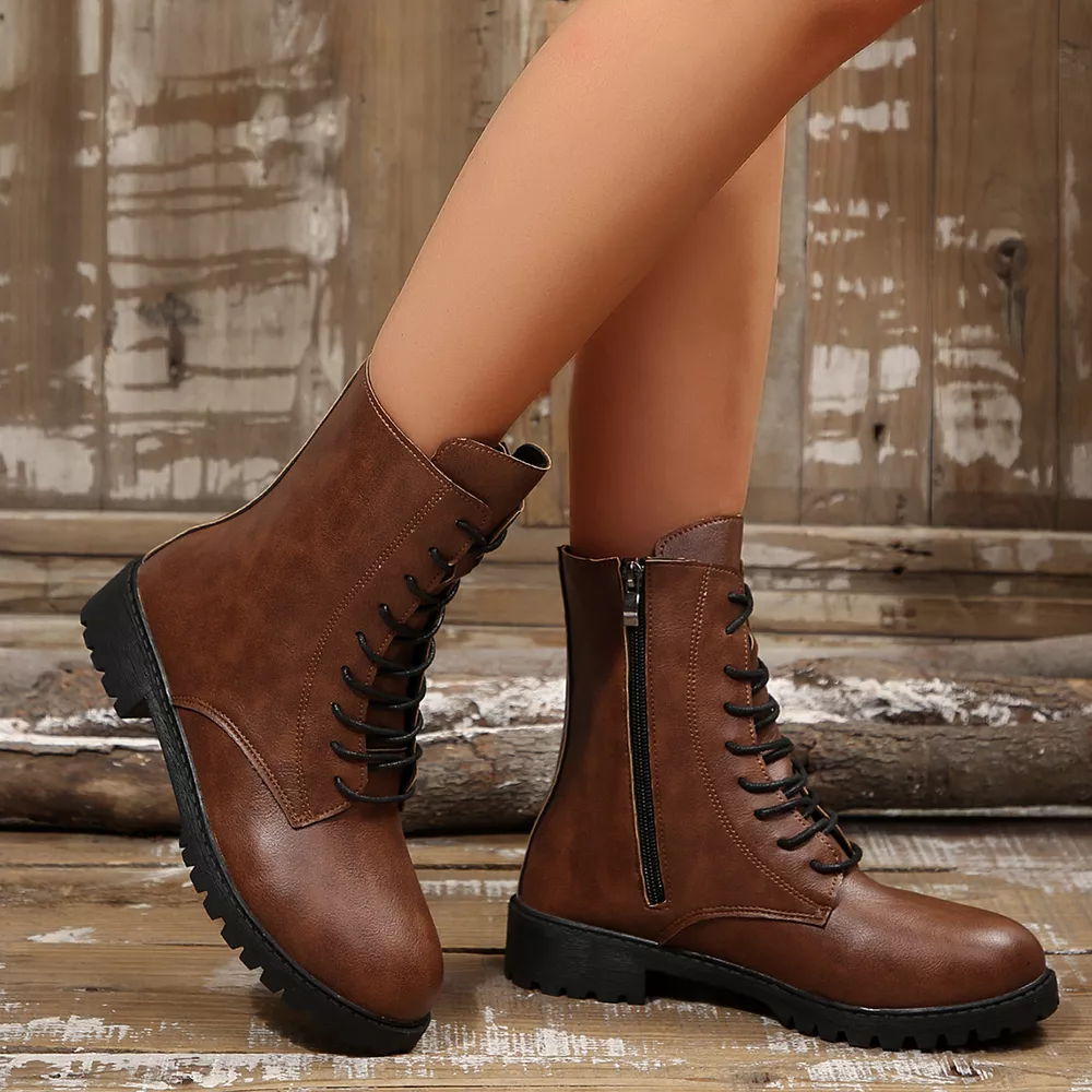Round Toe Lace Up Boots, image 11