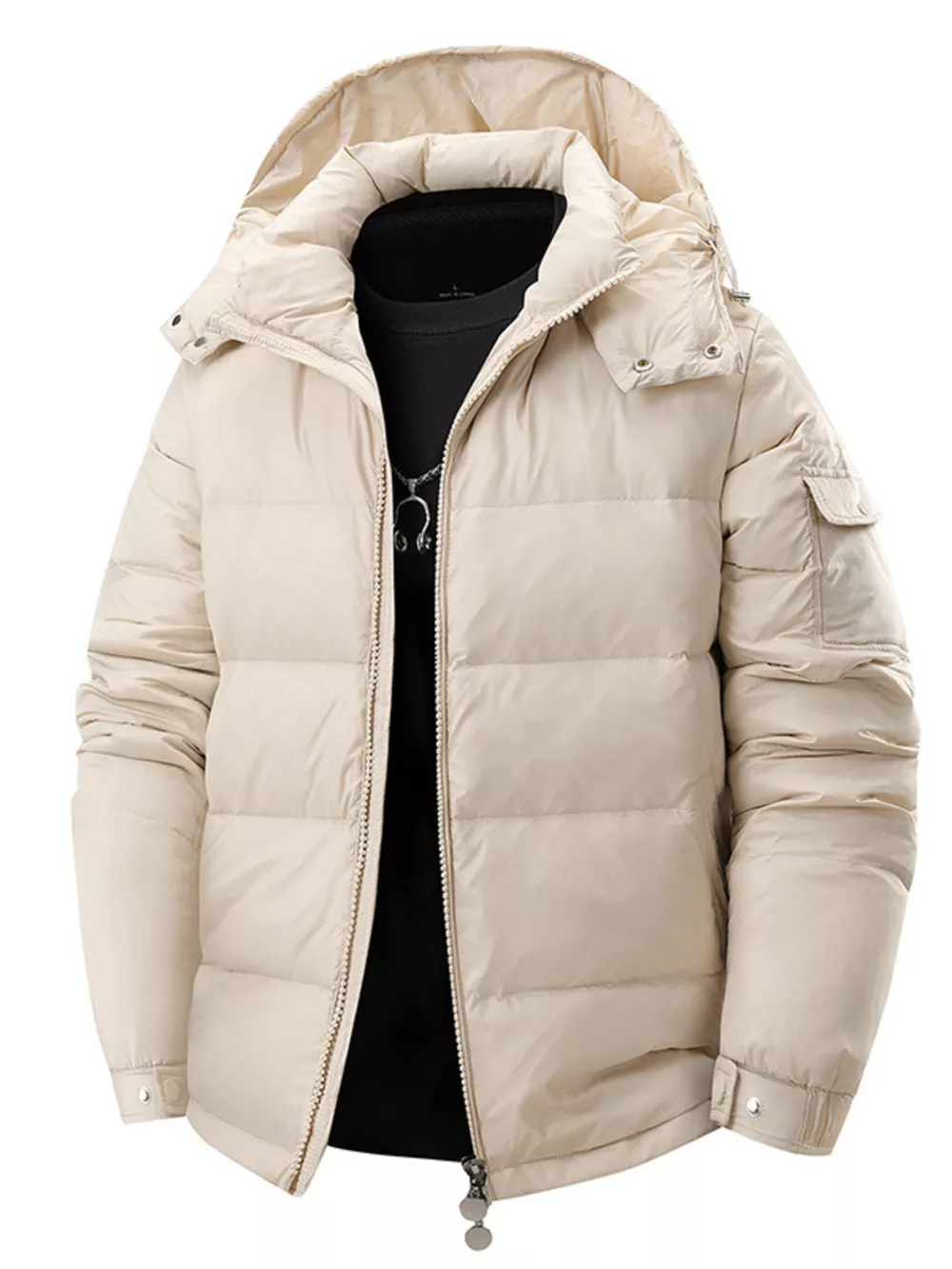 Men's Full Size Hooded Puffer Jacket with Side Zipper Pockets Plus Size, image 5