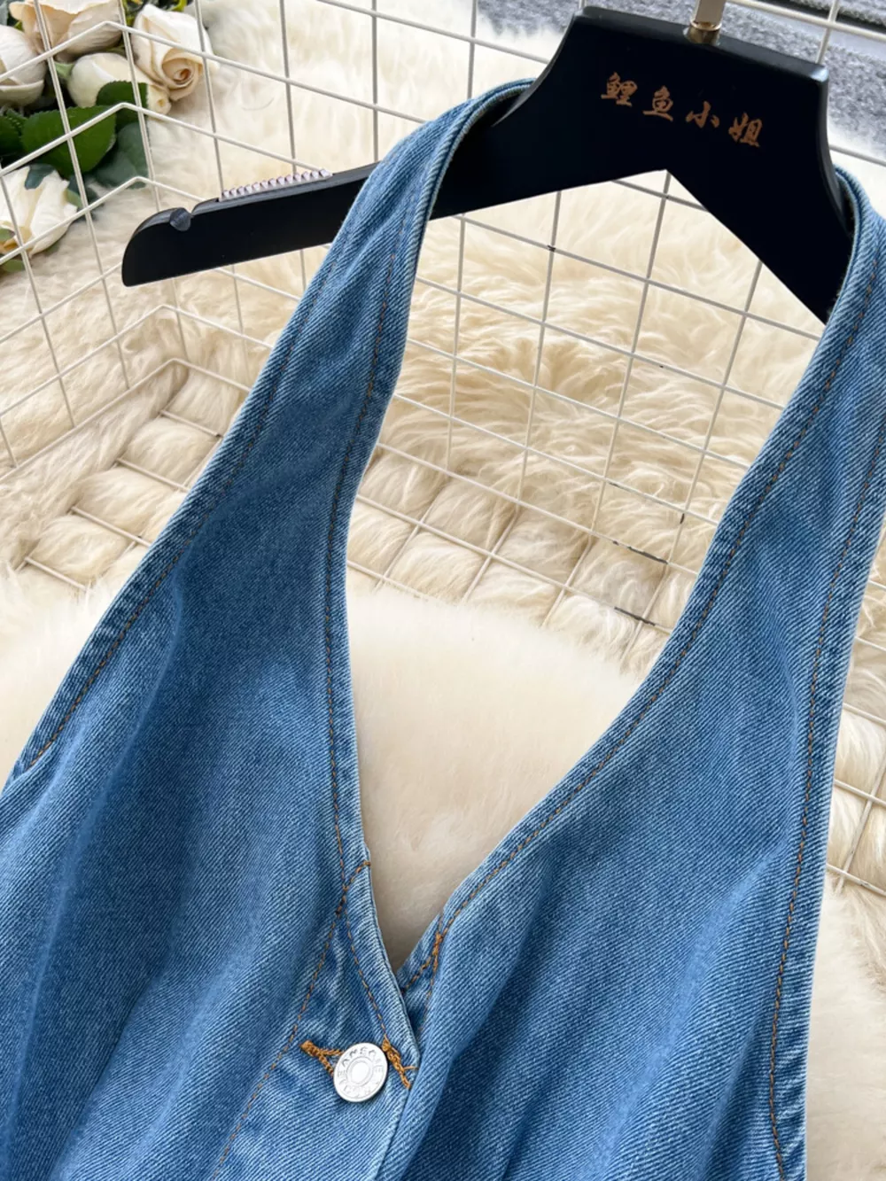 Halter Neck Button-Down Denim Dress, image 6
