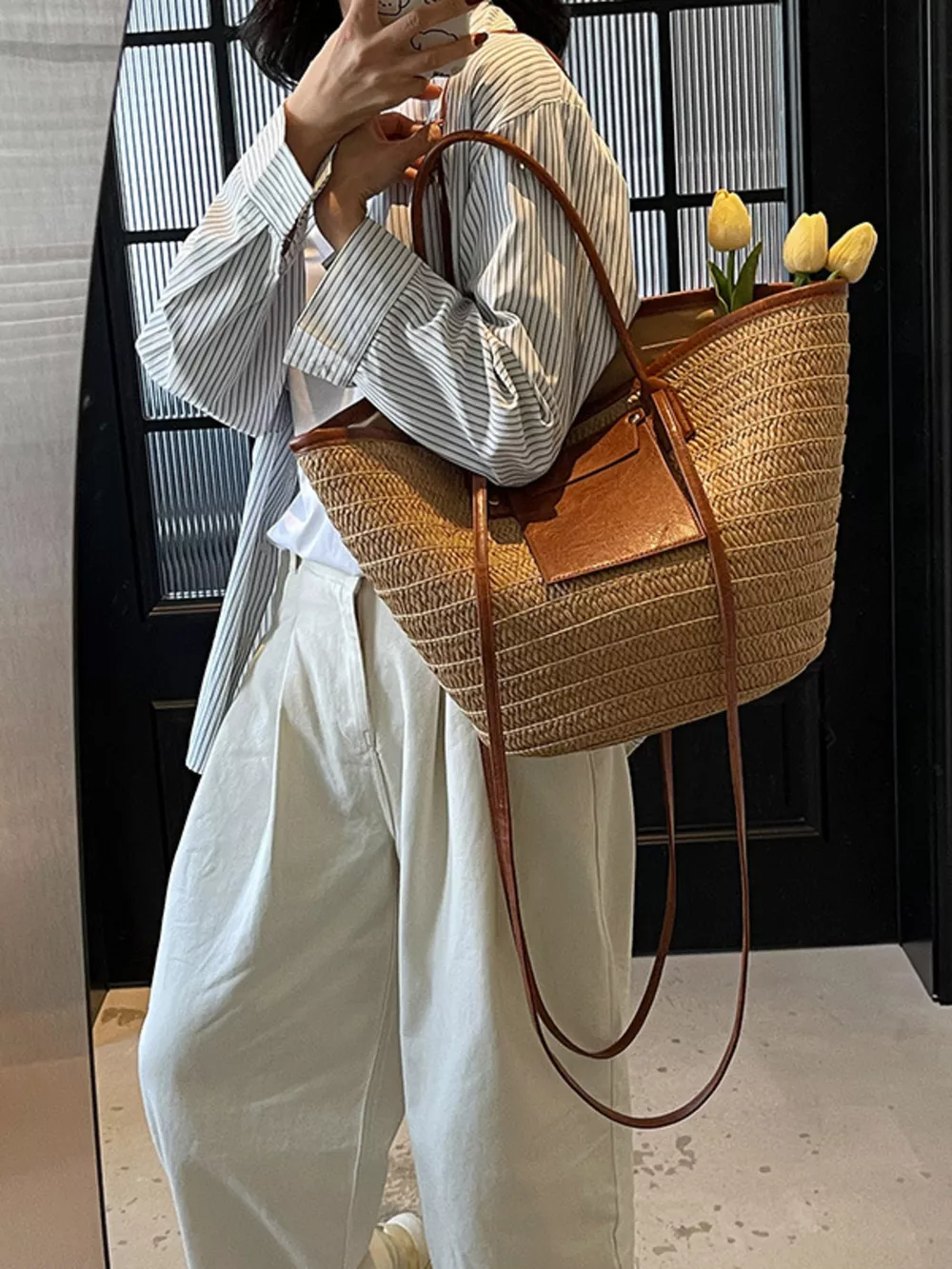 Woven Straw Tote Bag, image 3