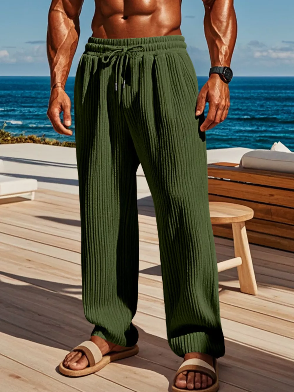 Men's Full Size Ribbed Knit Wide-Leg Pants Plus Size, image 5