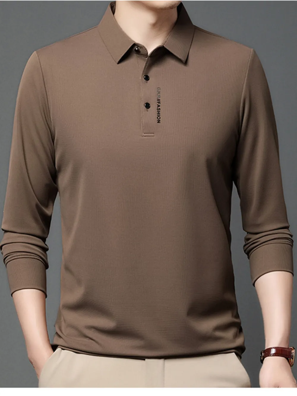 Men's Plus Size Long Sleeve Polo with Classic Collar, image 9