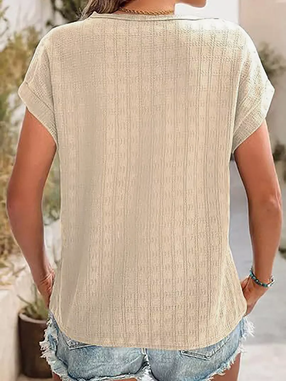 Textured Round Neck Short Sleeve Top, image 8