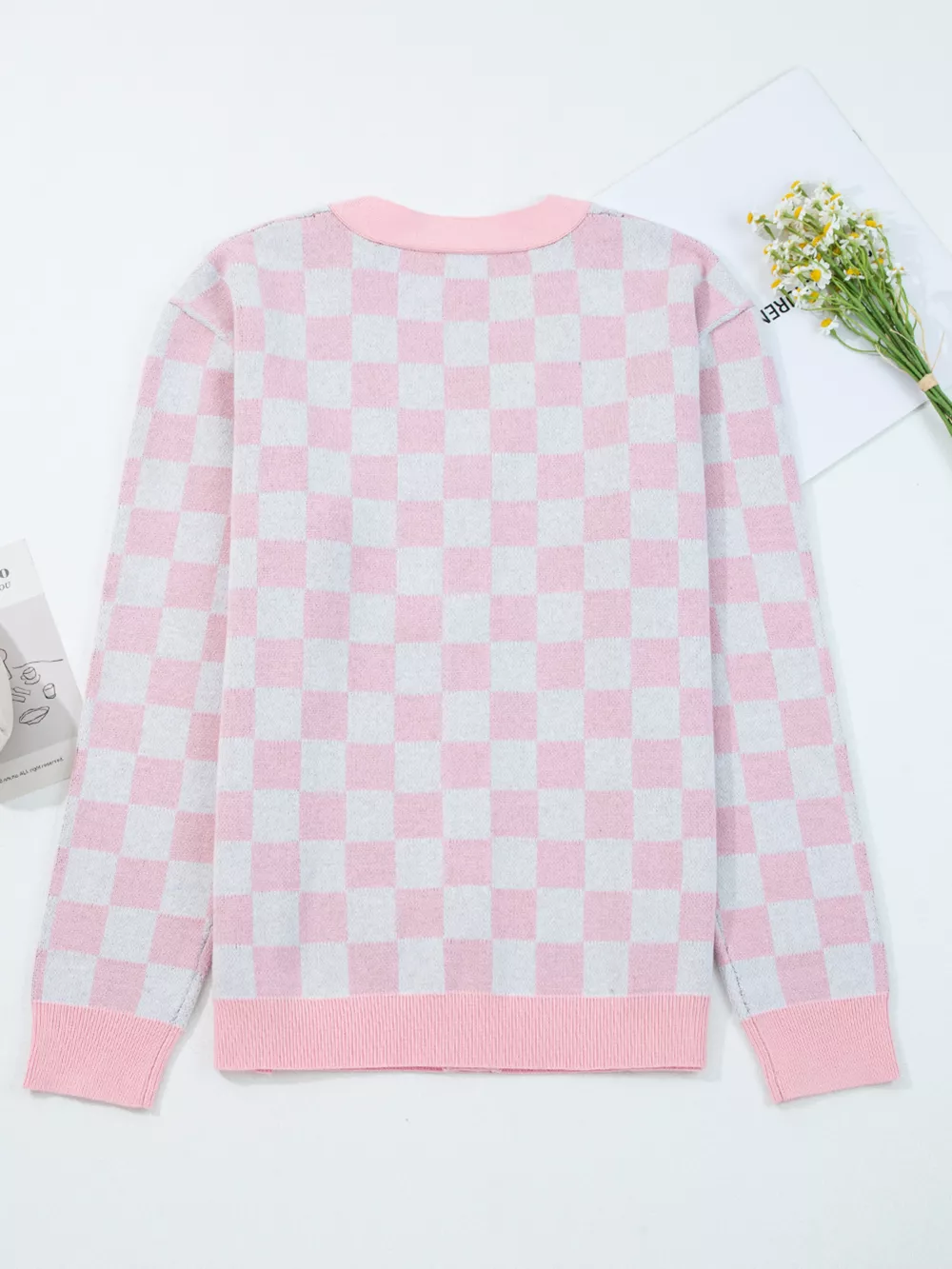 Christmas Tree Pattern Checkered Button V Neck Cardigan, image 20