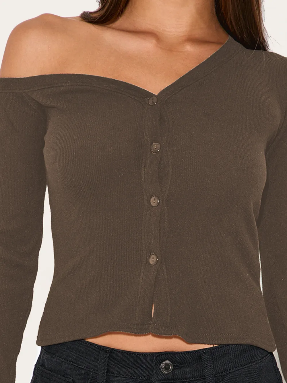 Asymmetrical Neck Button Up Cardigan, image 4
