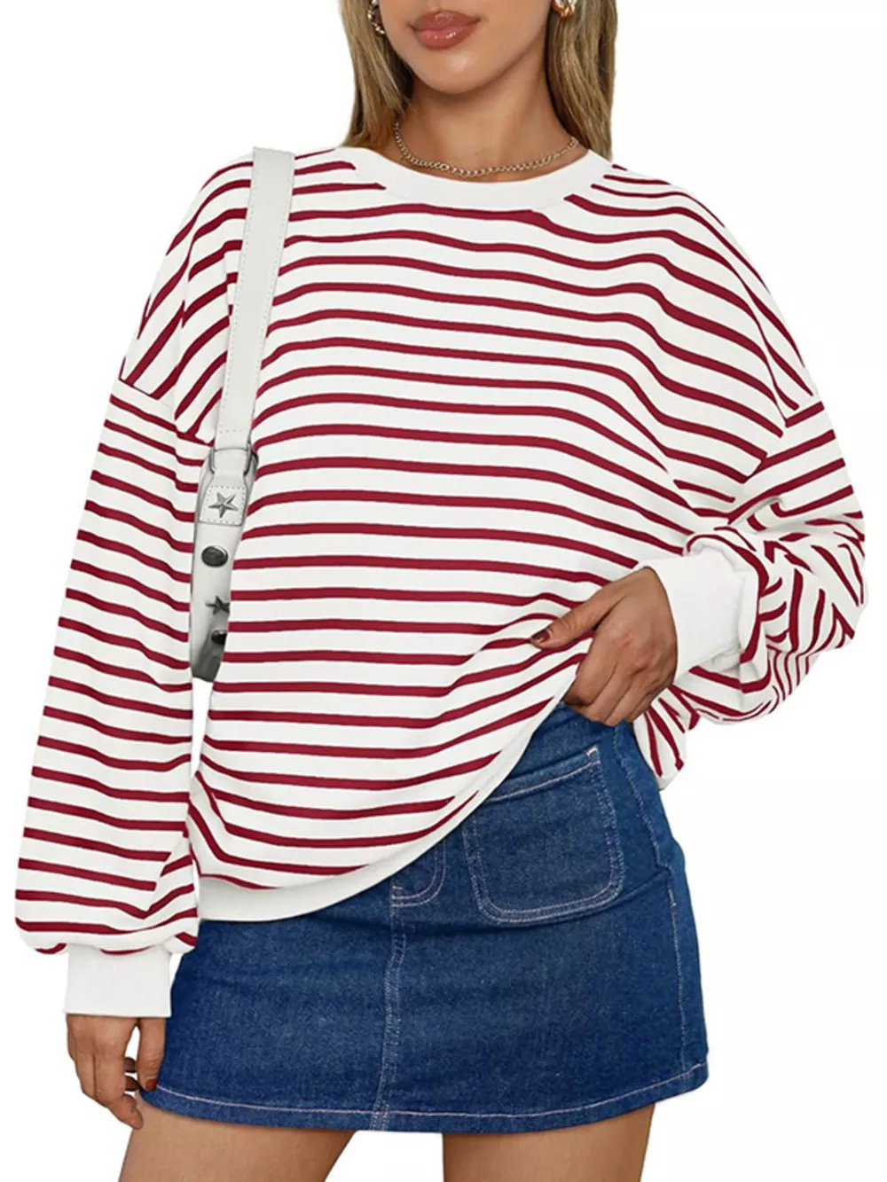 Oversized Striped Crewneck Sweatshirt, image 5
