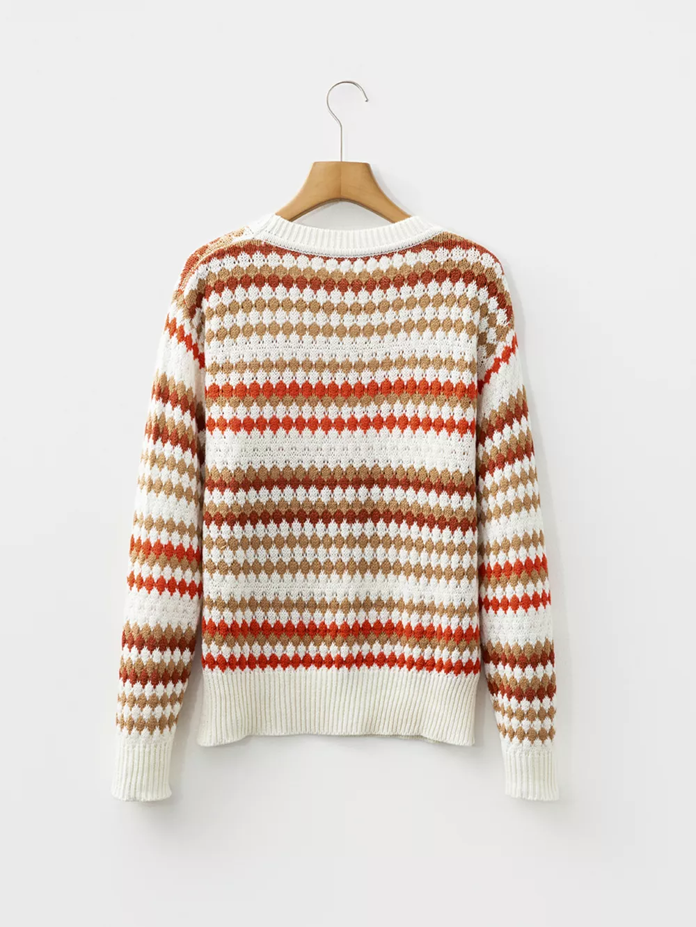 Stripe Eyelet Patterned Drop Shoulder Sweater, image 11