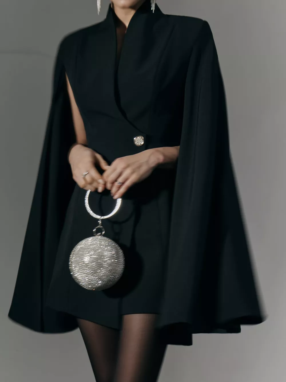 One Button Fitted Mini Blazer Dress with Cape Sleeves, image 7