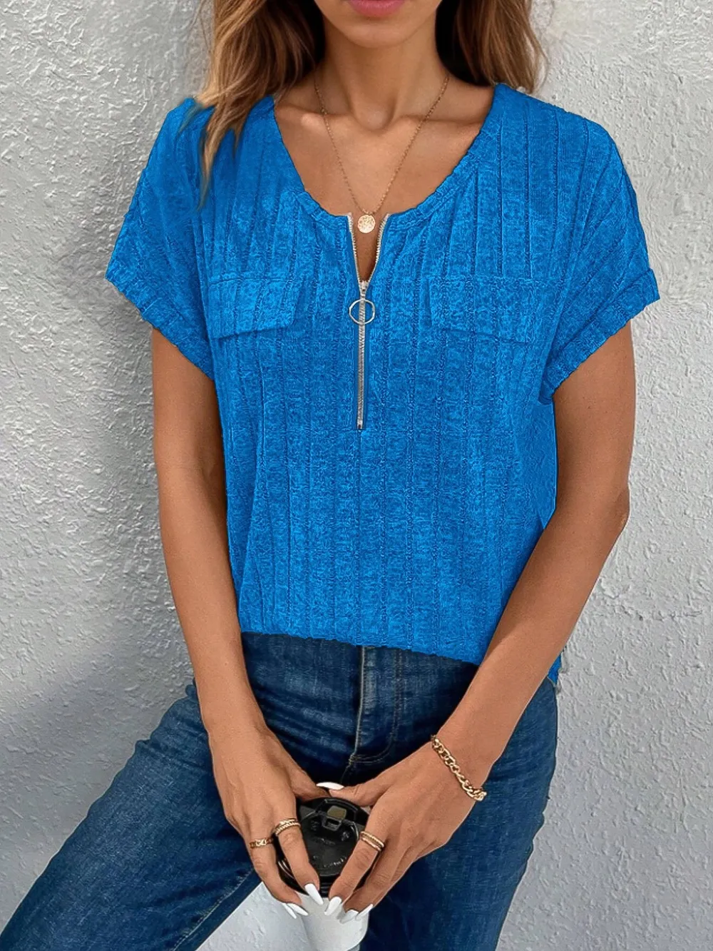 Zip-Front Short Sleeve T-Shirt, image 17