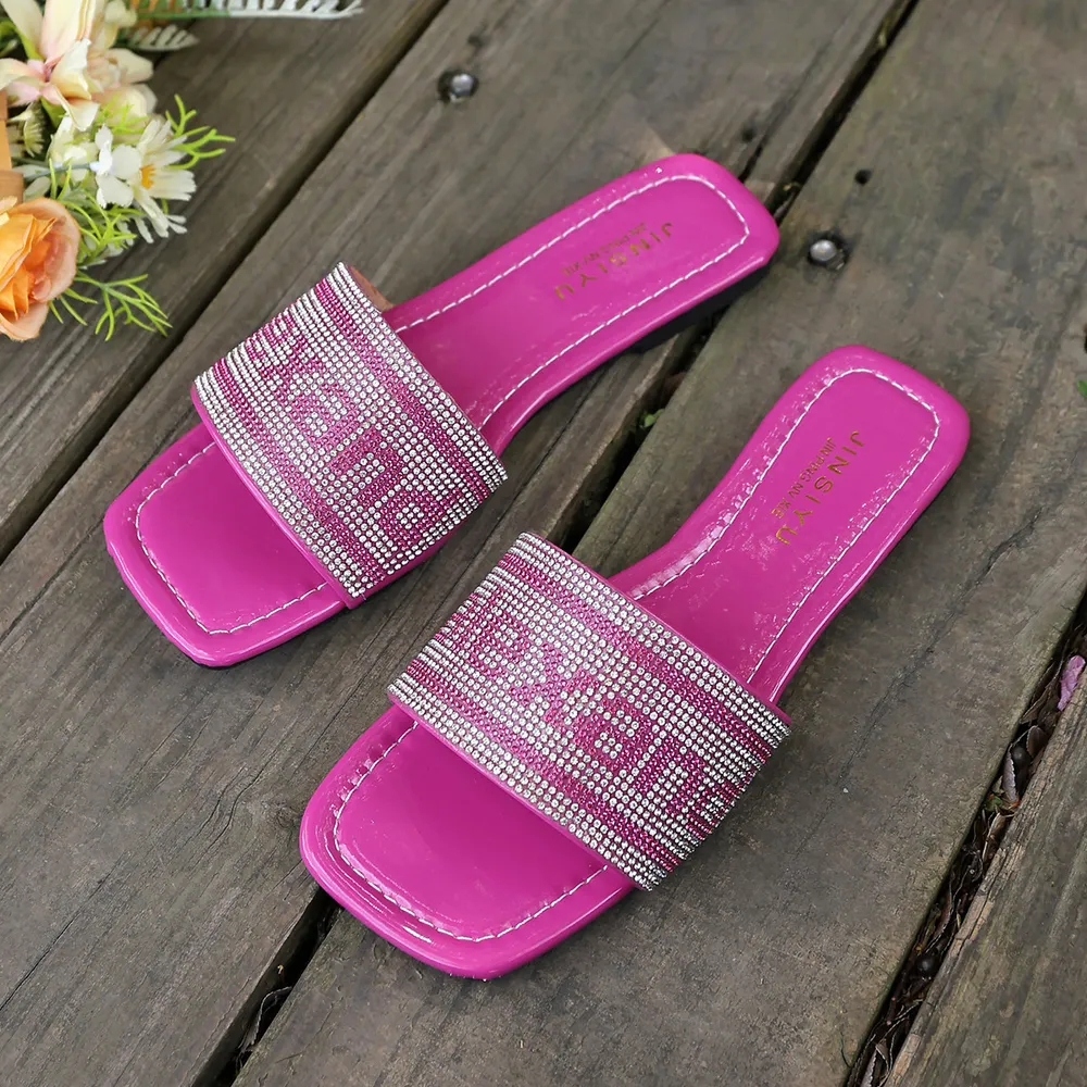 Rhinestone Open Toe Flats Sandals, image 6