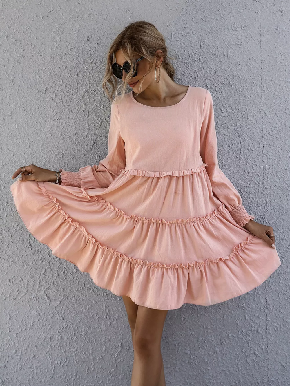 Ruffle Tiered Long Sleeve Mini Dress, image 13