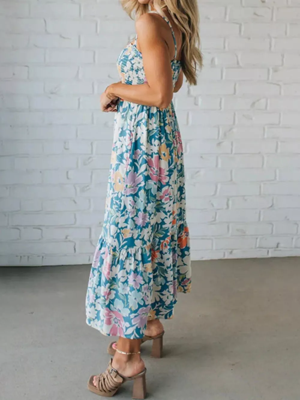 Floral Smocked Square Neck Midi Dress, image 3