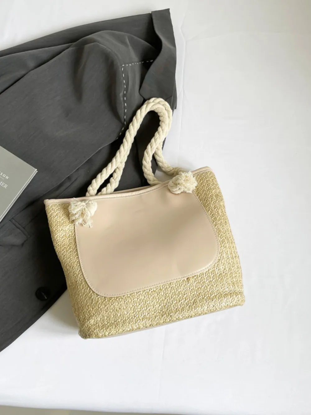 Rope Handle Straw Tote Bag, image 6