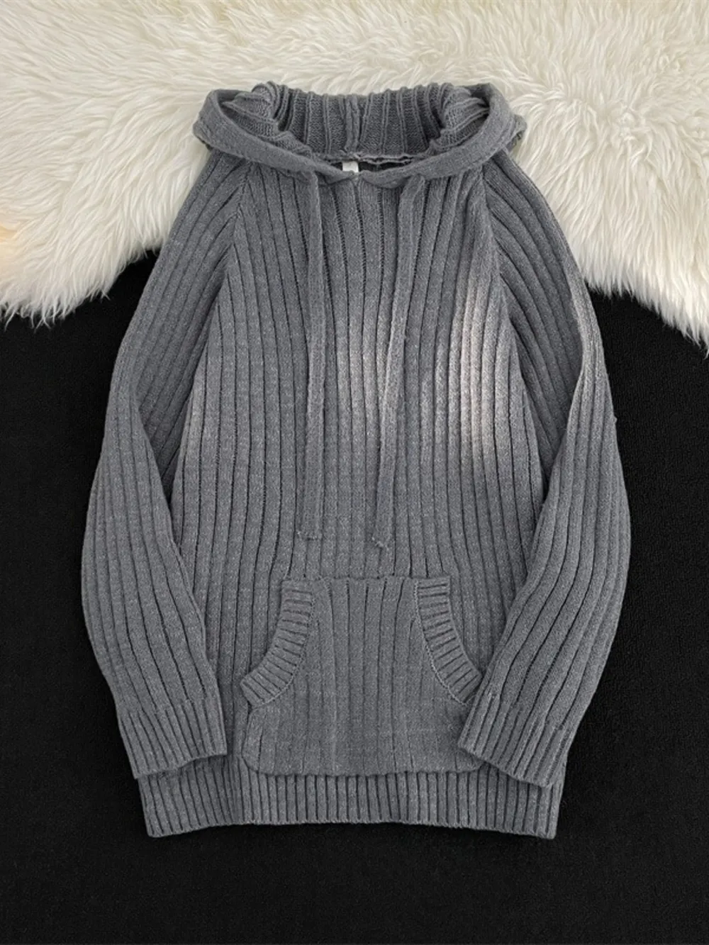 Men's Ribbed Knit Hooded Sweater