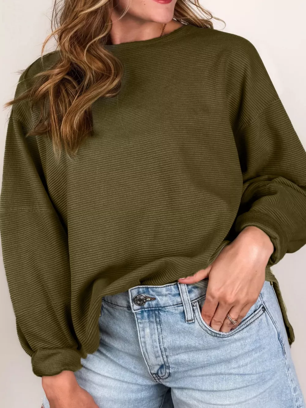 Ribbed Knit Oversized Sweatshirt, image 10