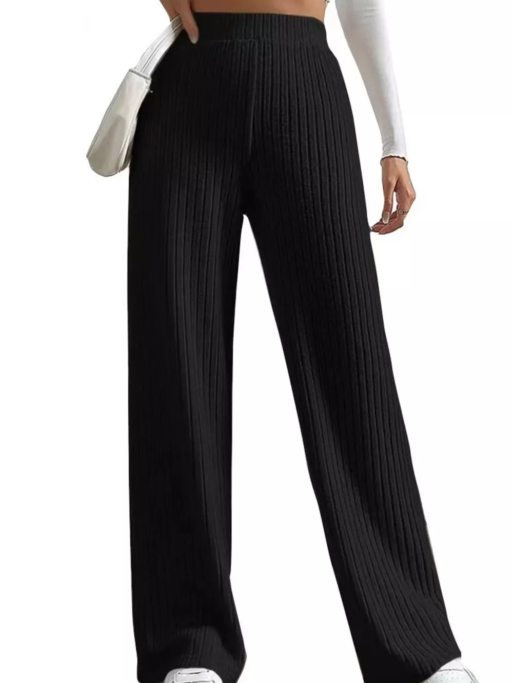 Ribbed Knit Wide-Leg Sweater Pants, image 5