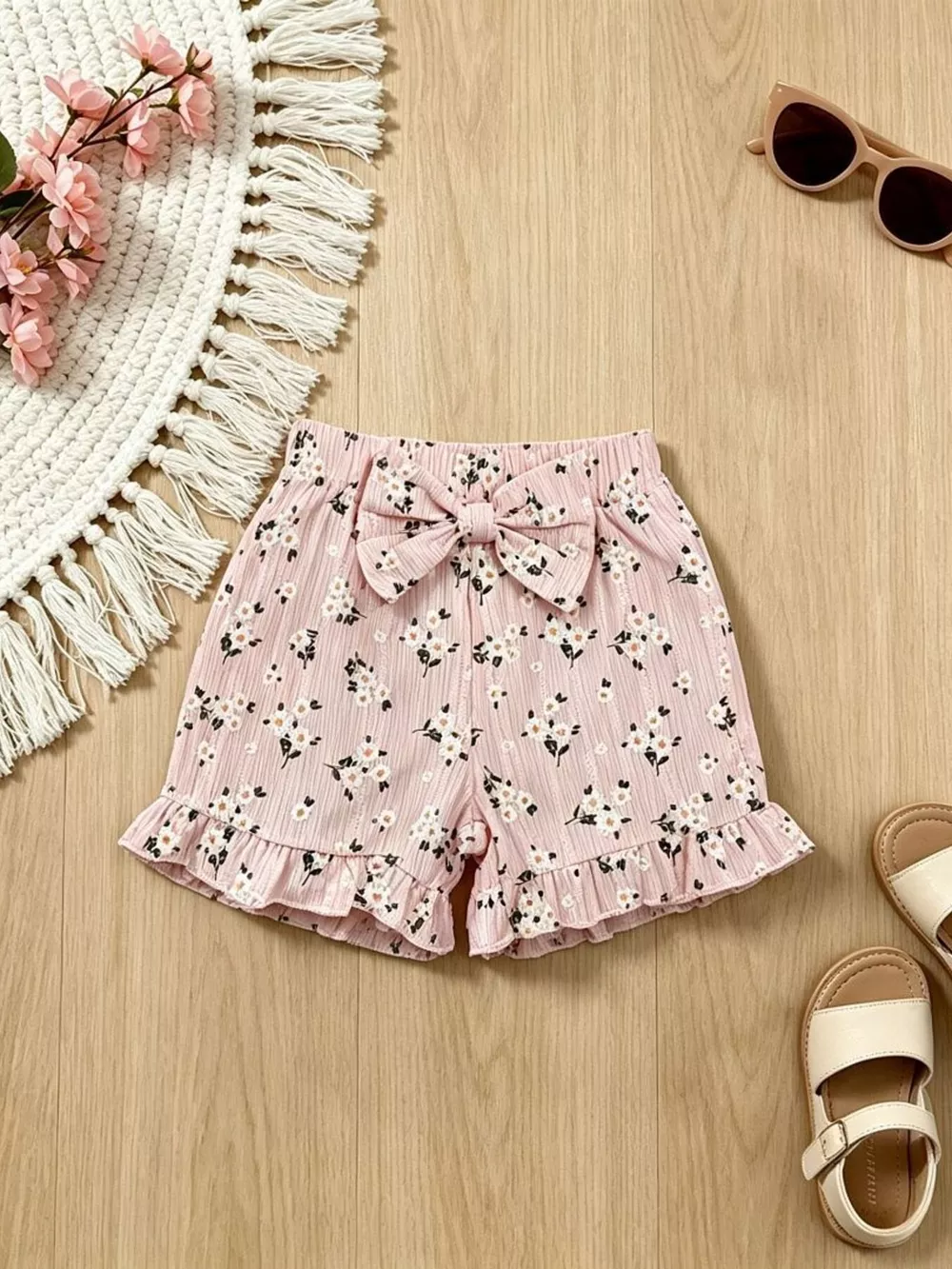 Children's Floral Print Bow Top and Shorts Set, image 6