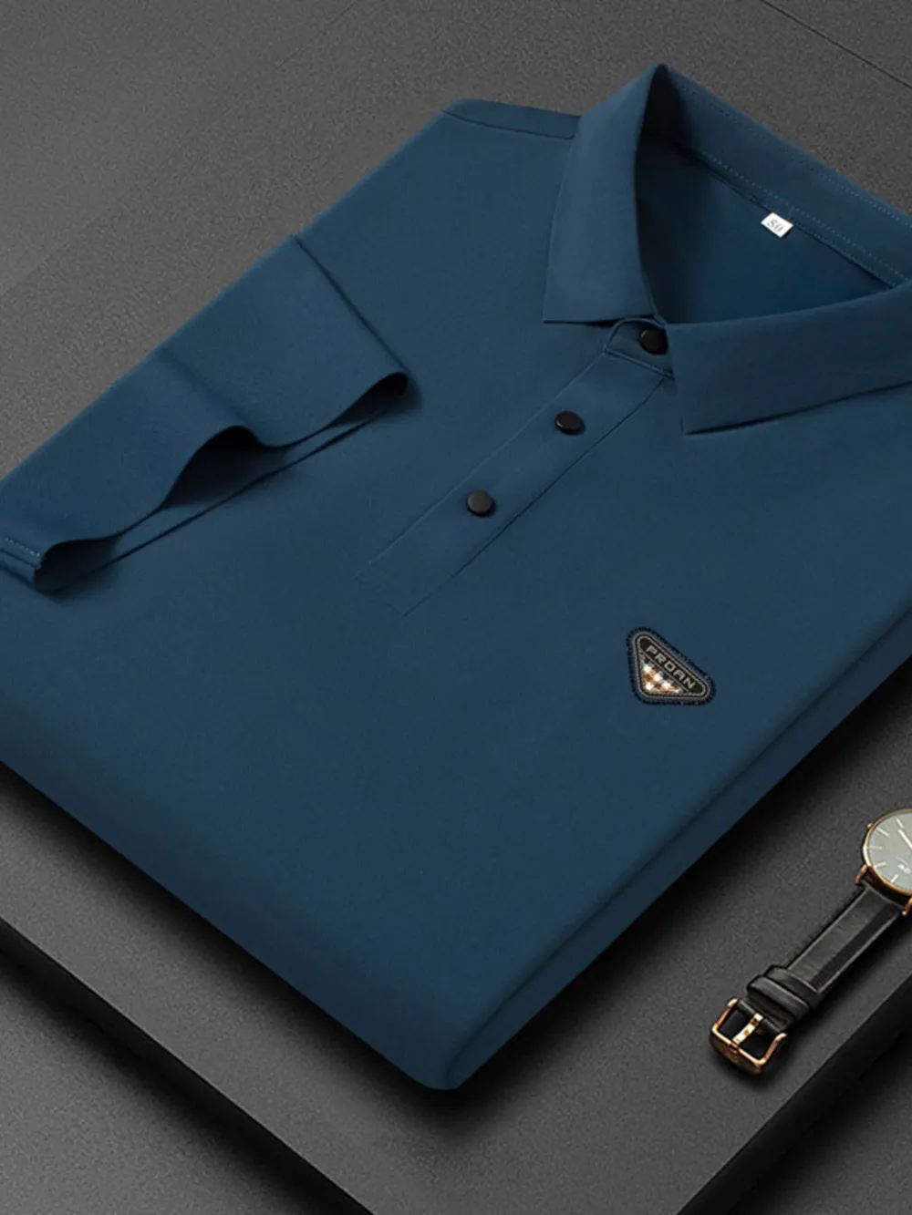 Men's Plus Size Triangle Badge Short Sleeve Polo, image 5
