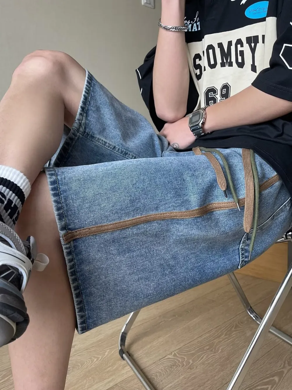 Men's Full Size Drawstring Wide-Leg Denim Shorts Plus Size, image 8