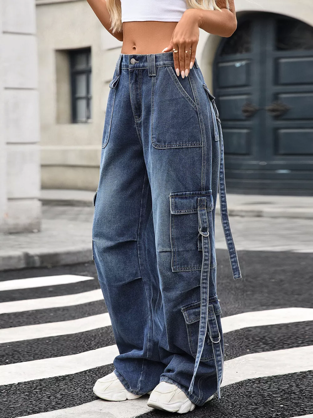 Wide Leg Cargo Jeans, image 2