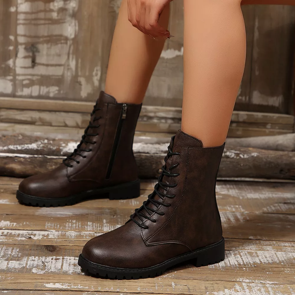 Round Toe Lace Up Boots, image 4