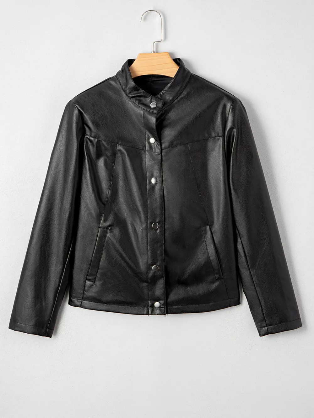 Faux Leather Buttoned Front Boxy Jacket, image 10