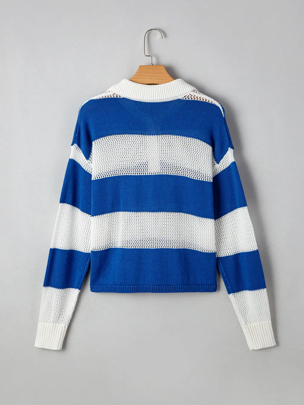 Stripe Colorblock Polo Collar Crochet Knitted Cover Up, image 13