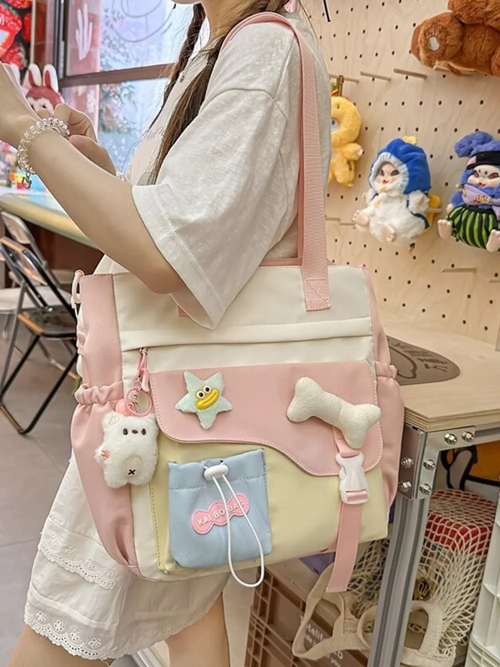 Color Block Multi Pockets Tote Bag, image 3