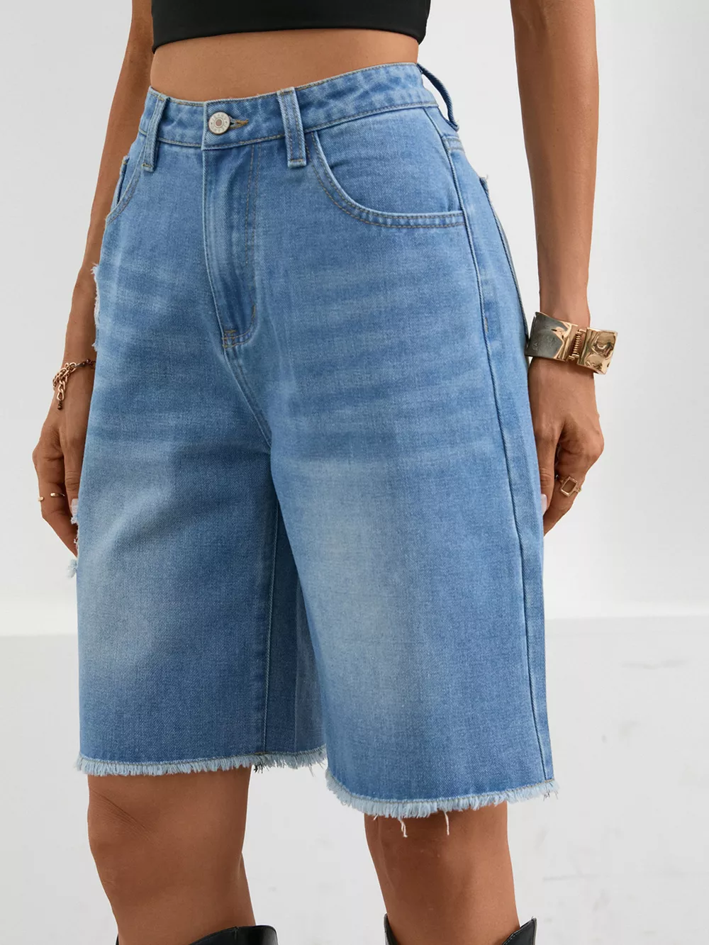 Ripped Frayed Hem Denim Shorts, image 17