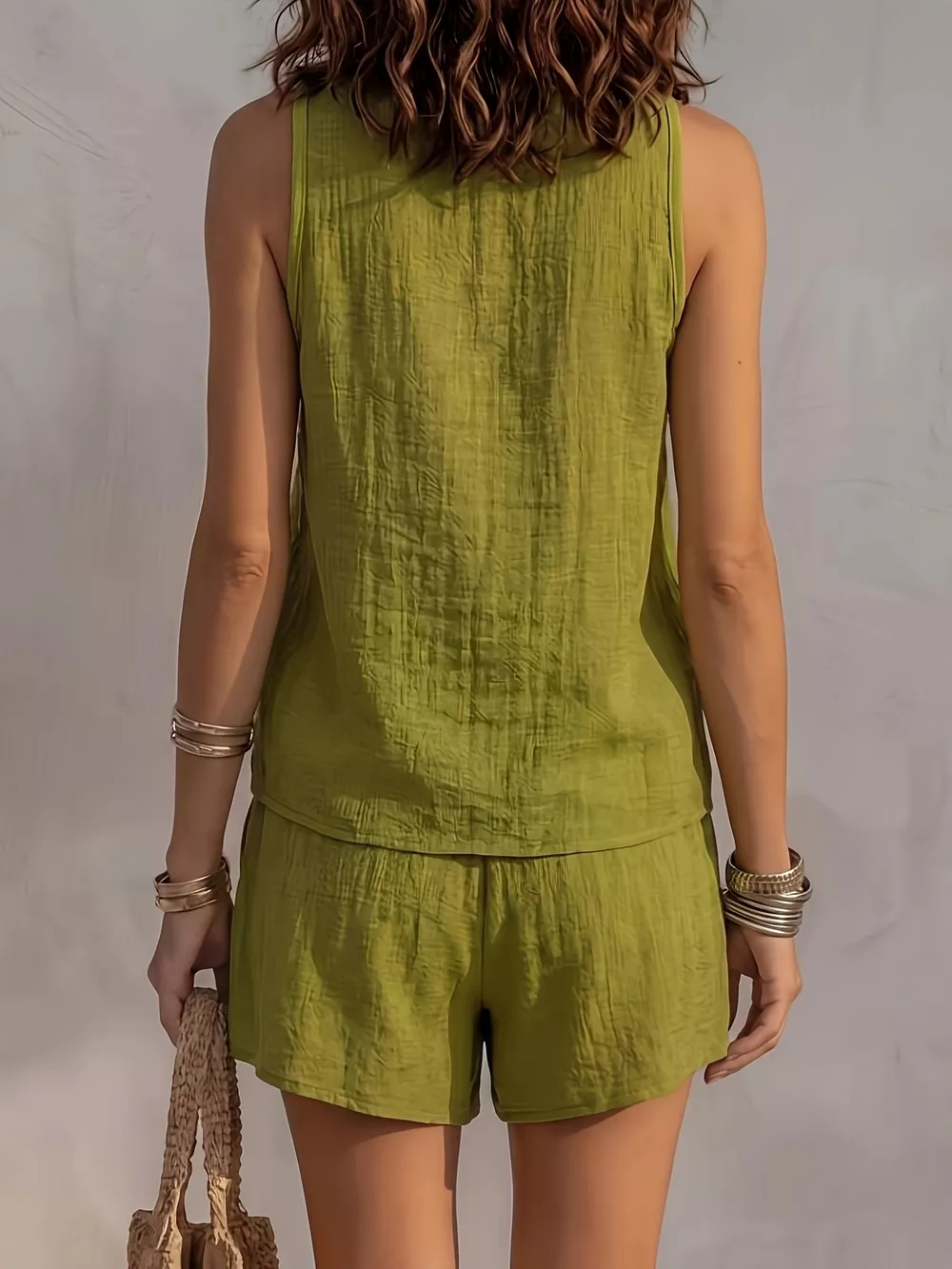 V-Neck Tank & Button-Down Shirt and Shorts Set, image 4