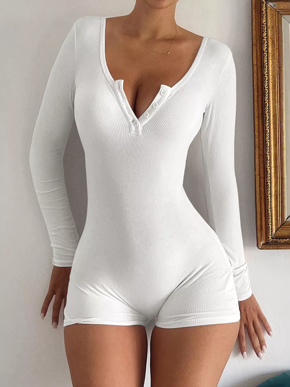Ribbed Knit Long Sleeve Romper, image 11