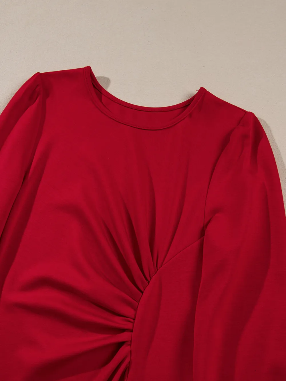 Solid Color Ruched Detail Long Sleeve Midi Dress, image 31