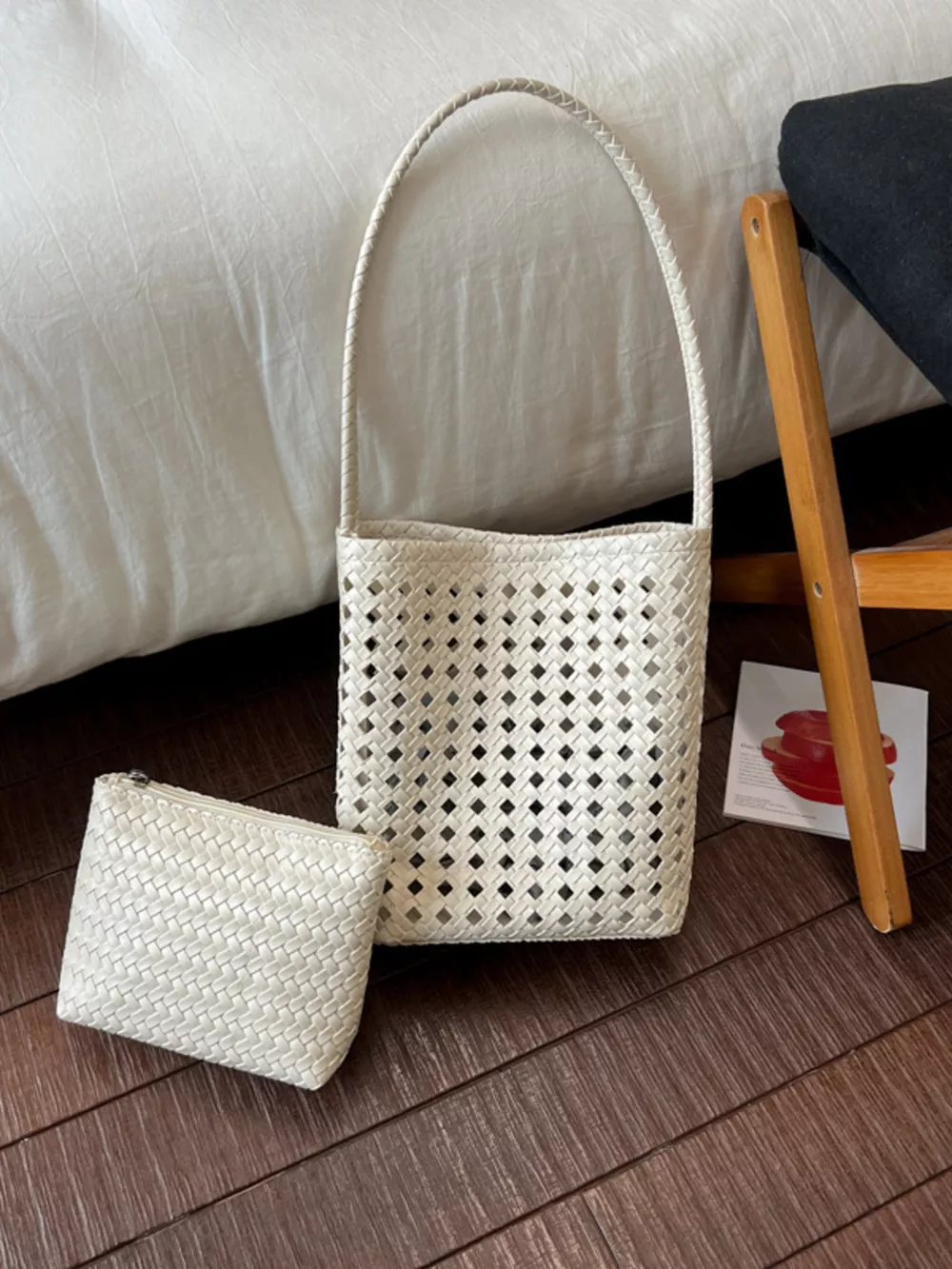 Woven Leather Handbag with Matching Pouch, image 11