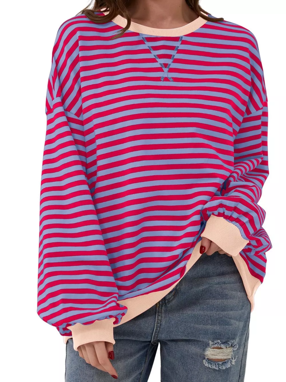 Striped Contrast Trim Oversized Sweatshirt, image 11