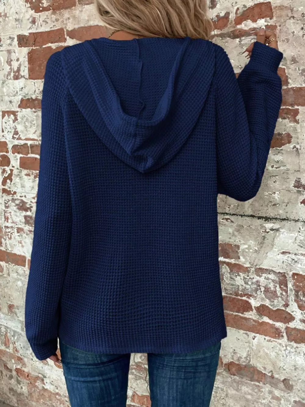 Waffle Knit Button Detail Hoodie, image 35