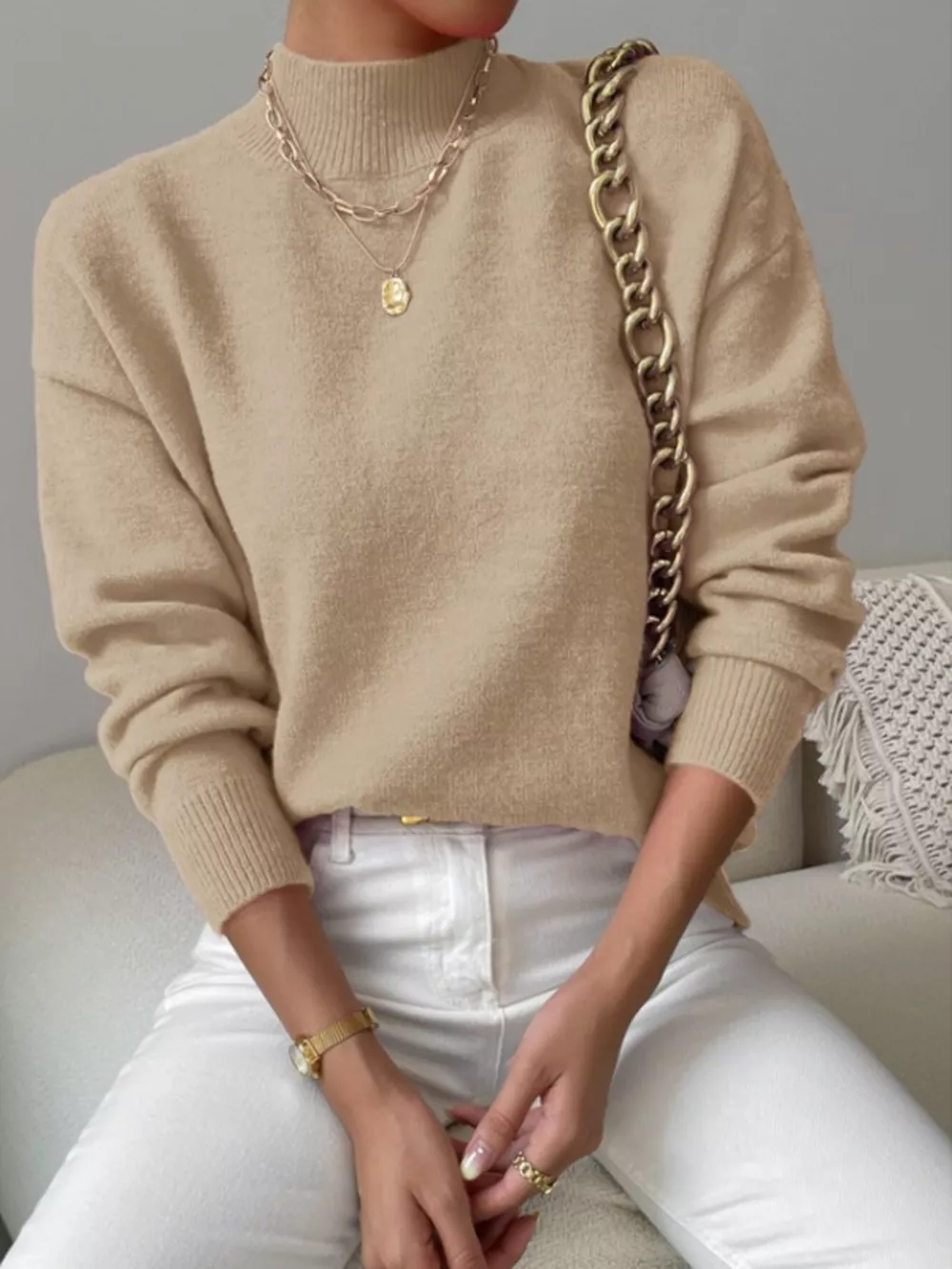 Mock Neck Dropped Shoulder Sweater, image 21
