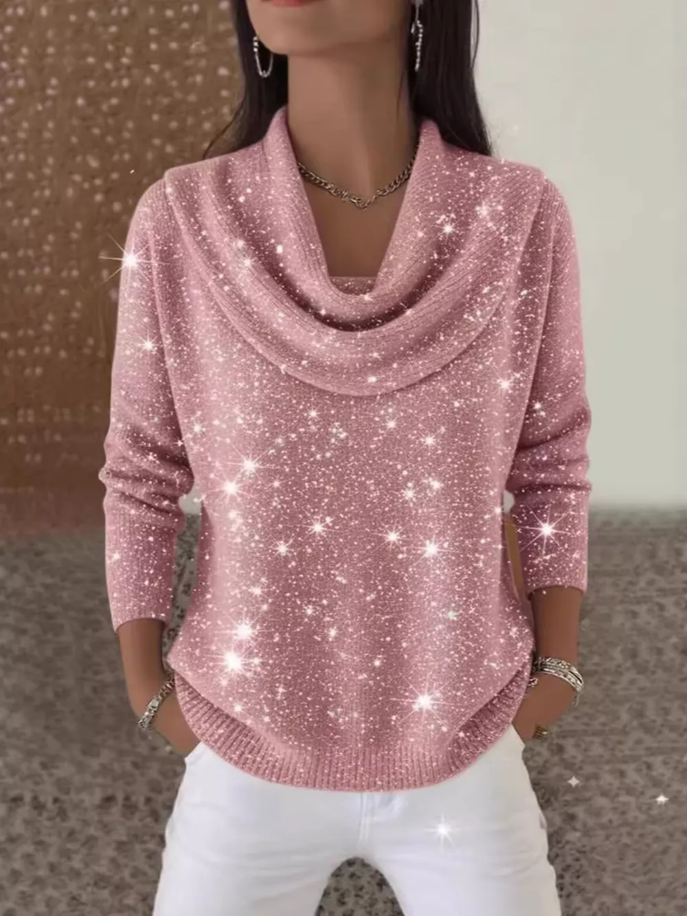 Full Size Solid Color Cowl Neck Sweater Plus Size, image 16