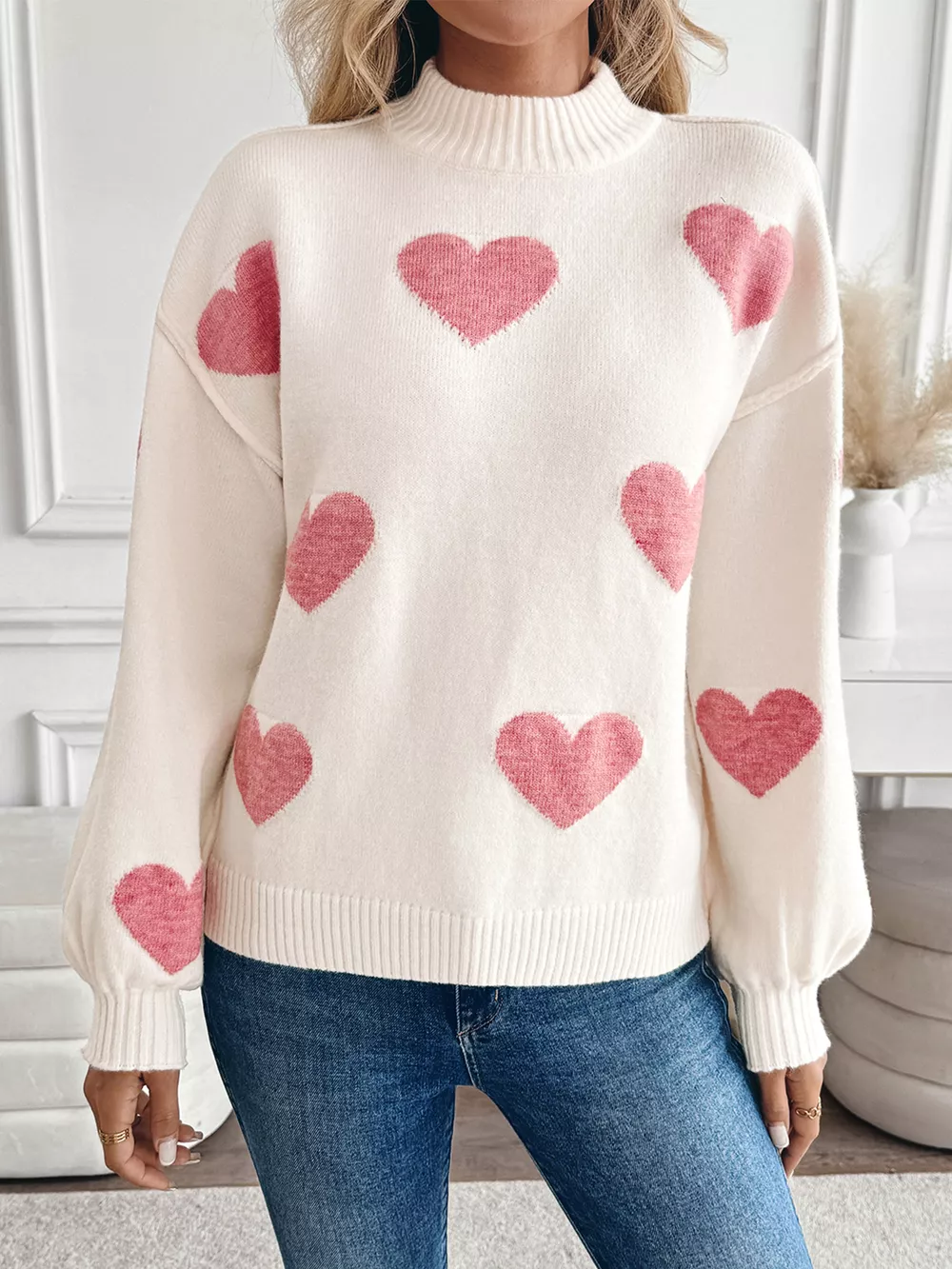 Heart Mock Neck Long Sleeve Sweater, image 10
