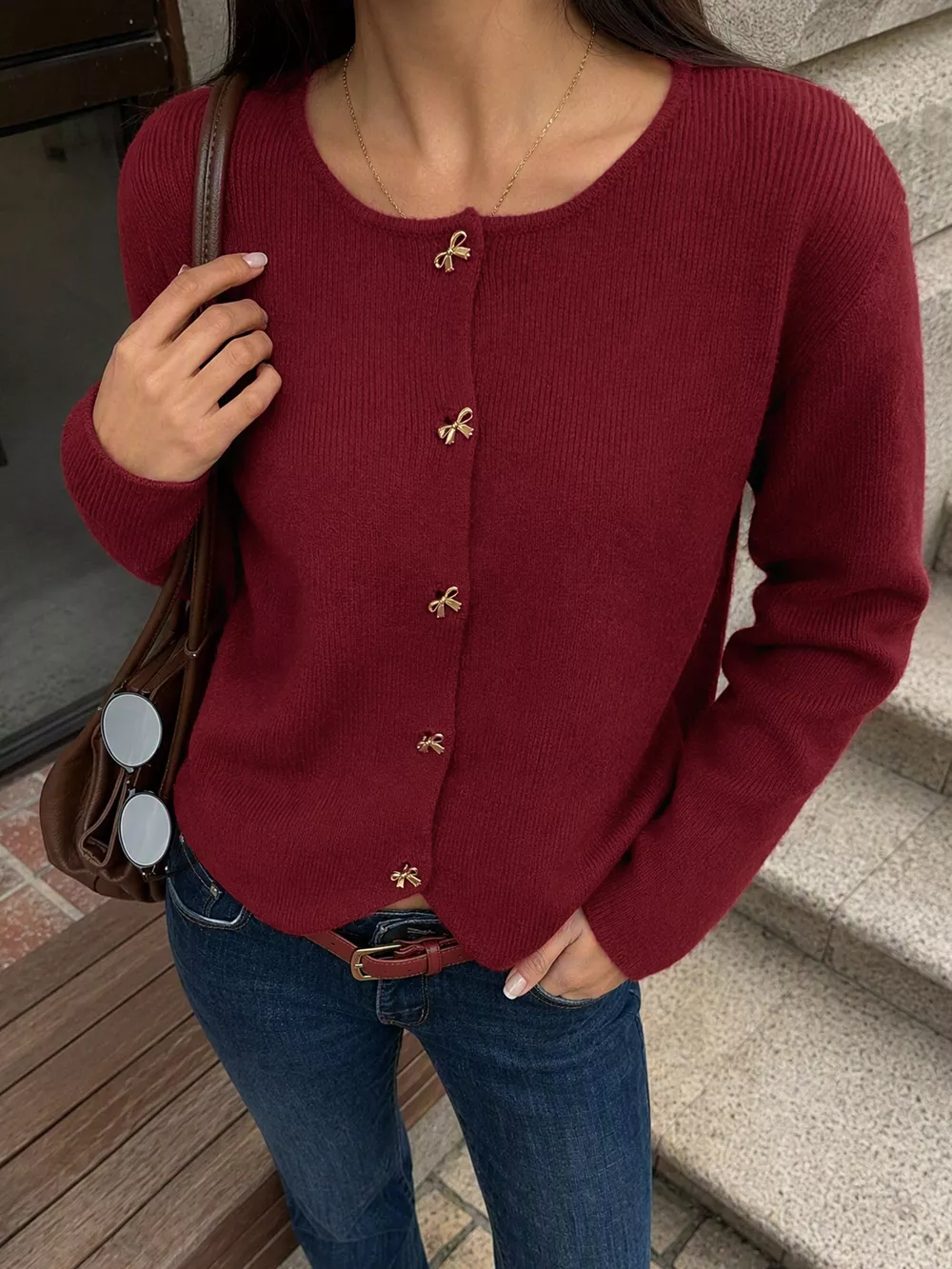 Bow Button Up Knit Cardigan, image 3