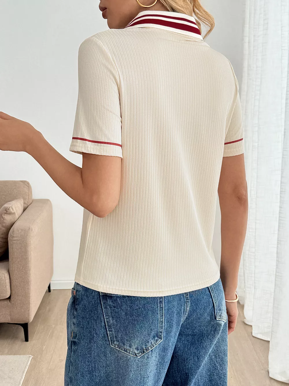 Striped Trim Short Sleeve Top, image 9