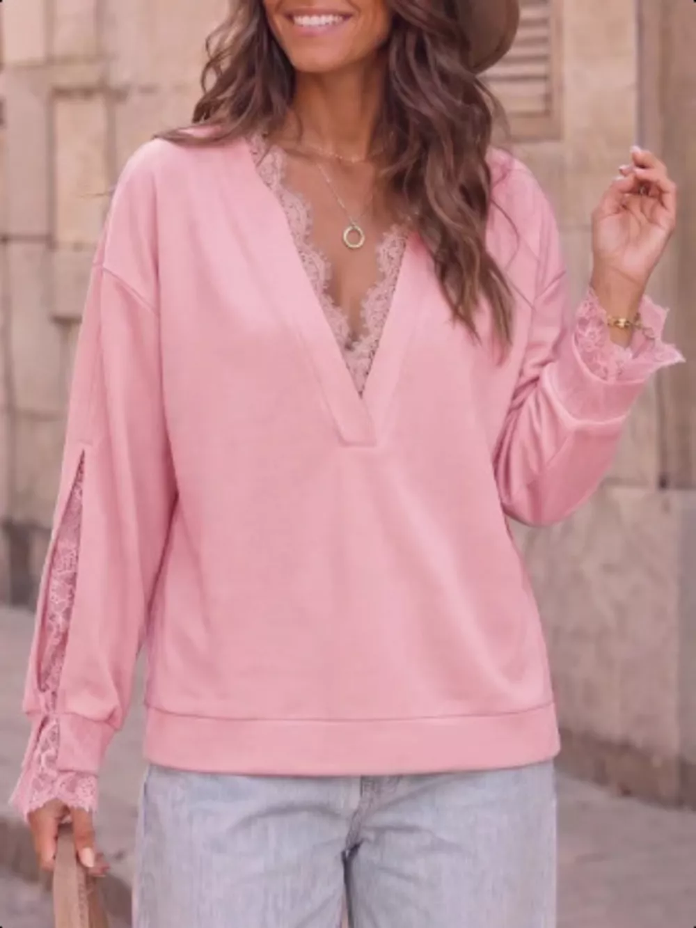 Lace Trim Split Sleeve Sweatshirt, image 9