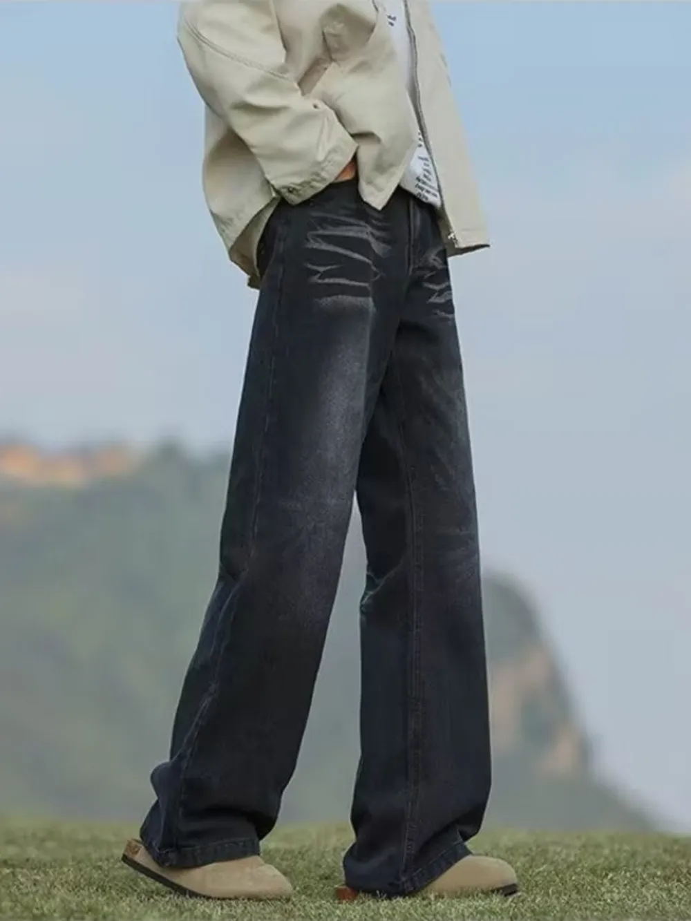Men's Full Size Vintage Wash Wide Leg Jeans Plus Size, image 5