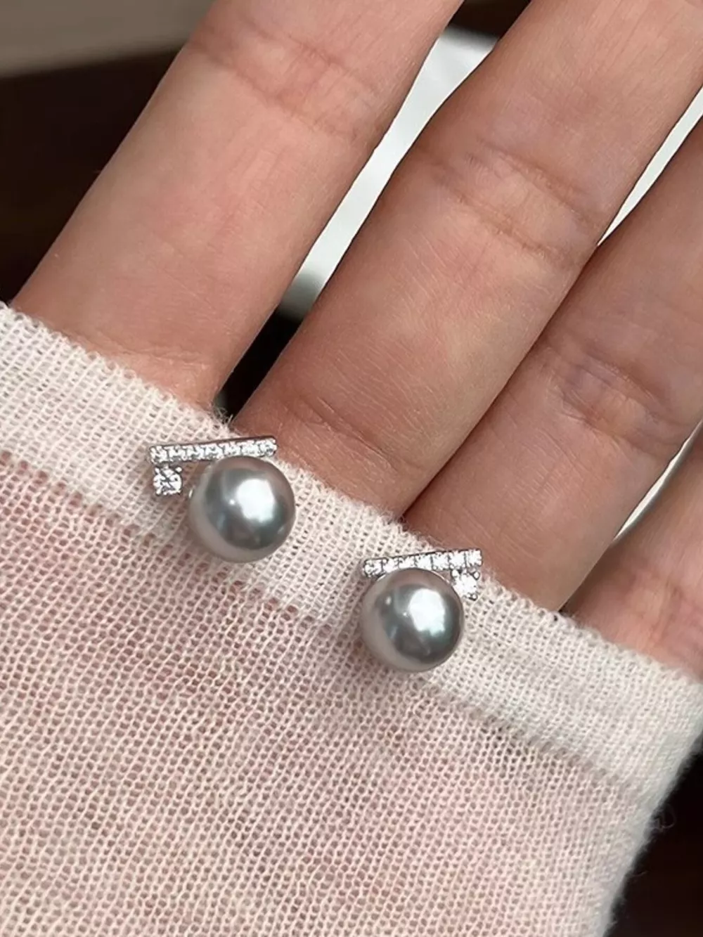Zircon Pearl Stud Earrings, image 3