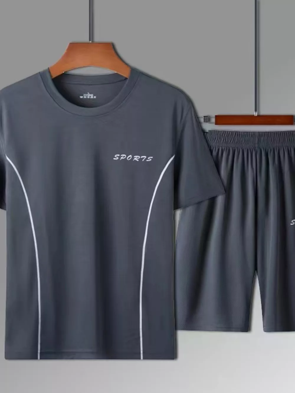 Men's Plus Size Round Neck Short Sleeve Top and Shorts Active Set, image 3