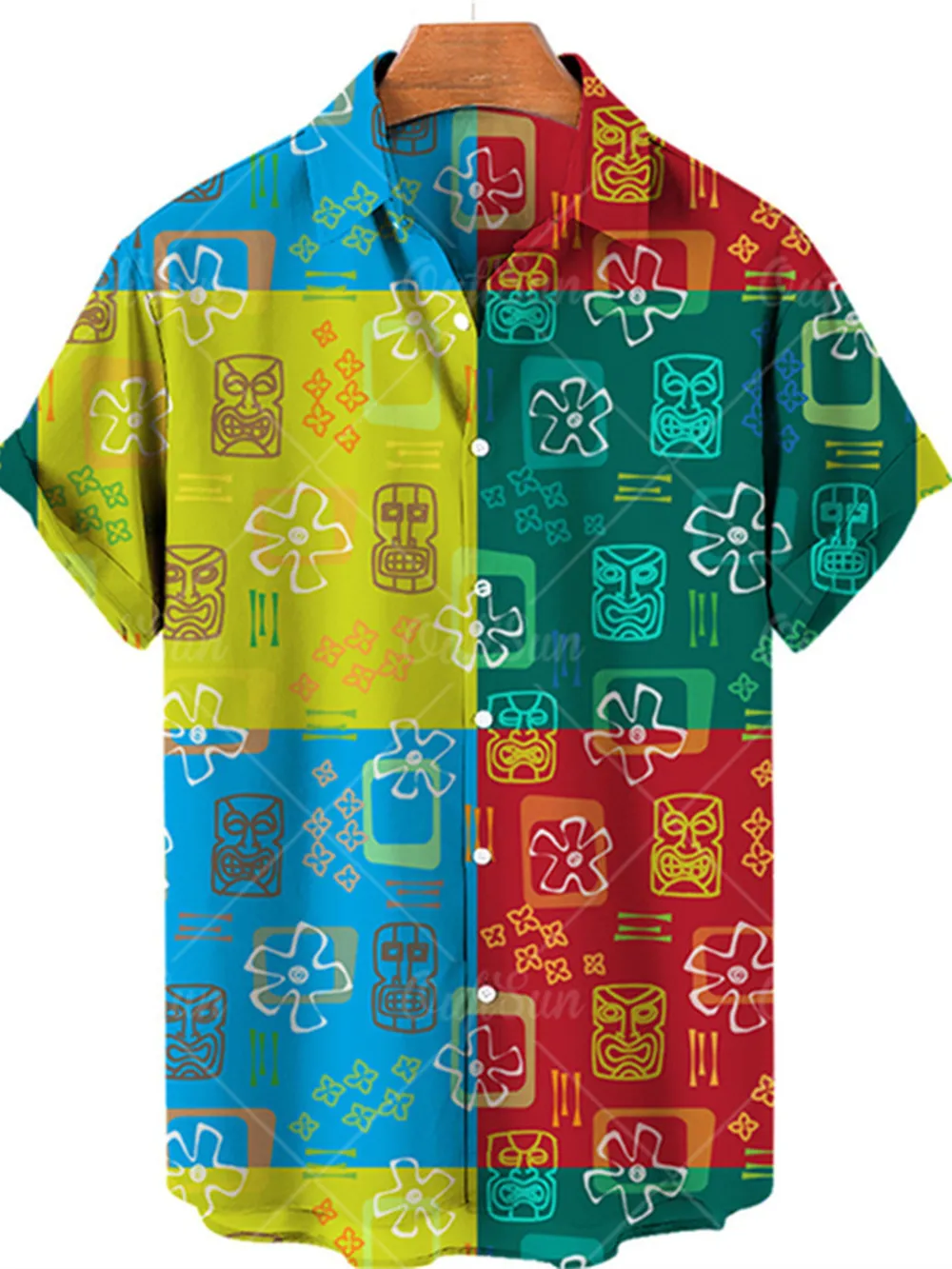Men's Full Size Printed Button Up Short Sleeve Shirt Plus Size, image 6