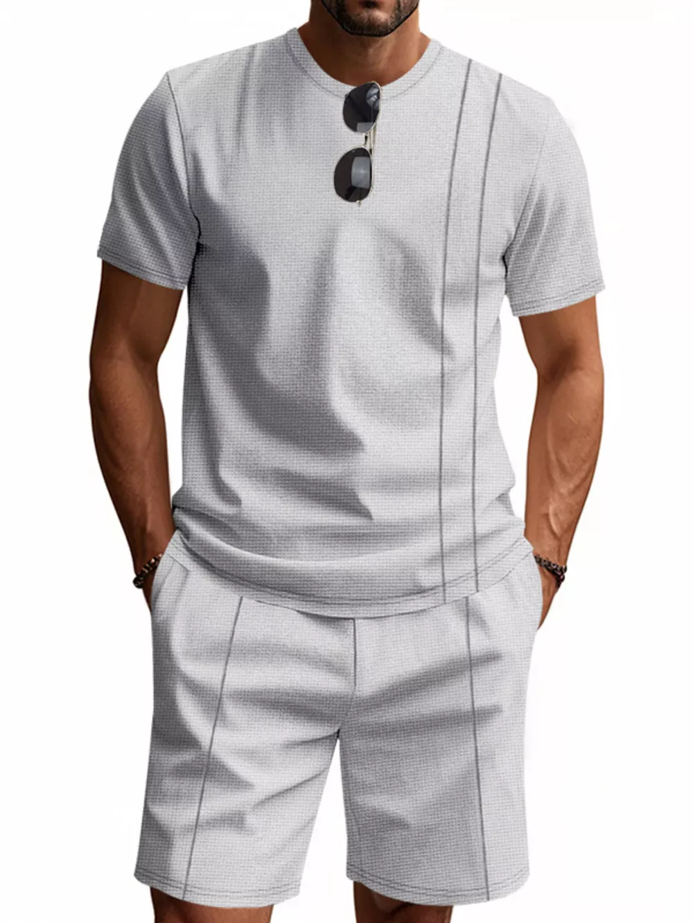 Men's Full Size Casual Striped Short Sleeve T-Shirt and Shorts Set Plus Size, image 4