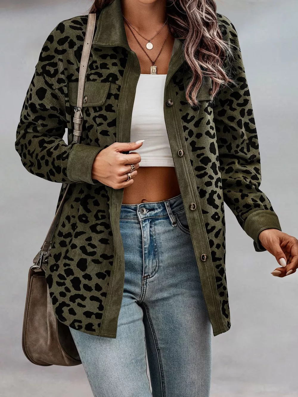 Full Size Leopard Print Button-Down Jacket Plus Size, image 26