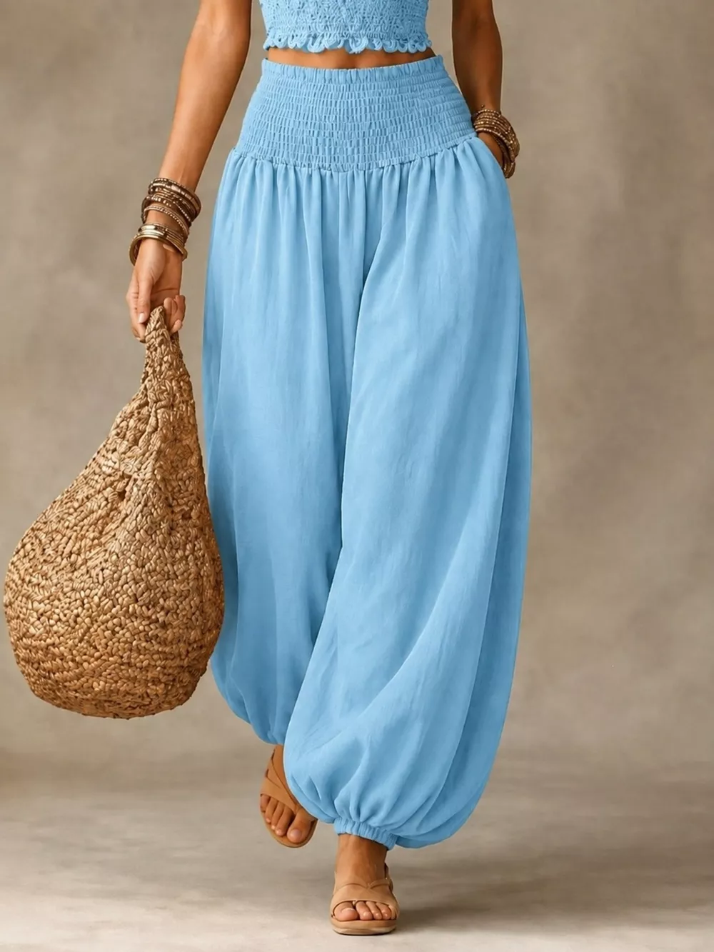 Full Size Smocked Harem Pants Plus Size, image 14