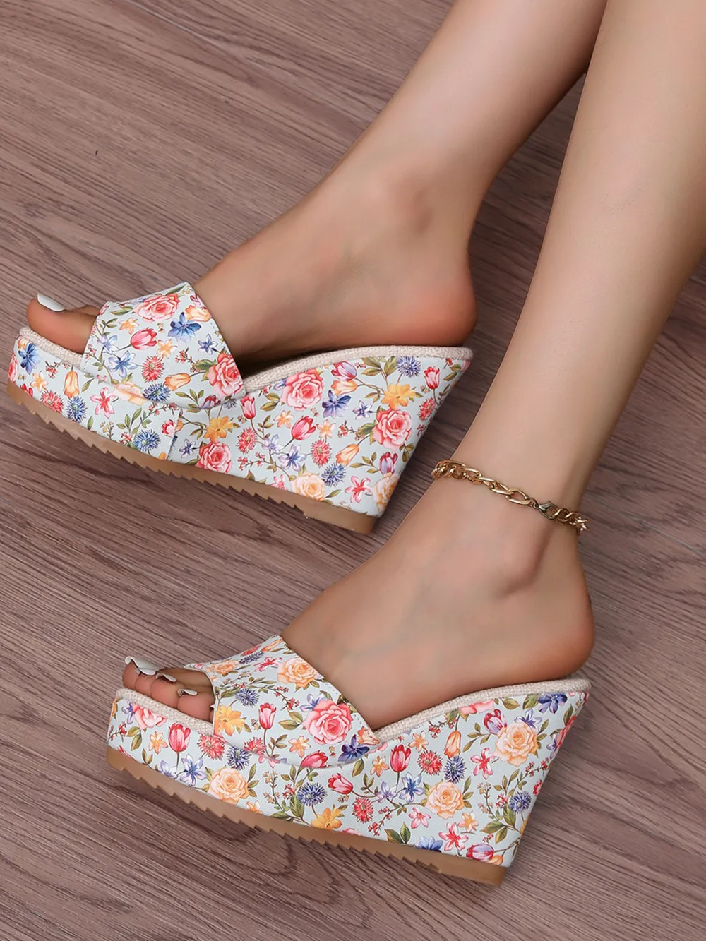 Floral Print Platform Wedge Sandals, image 9