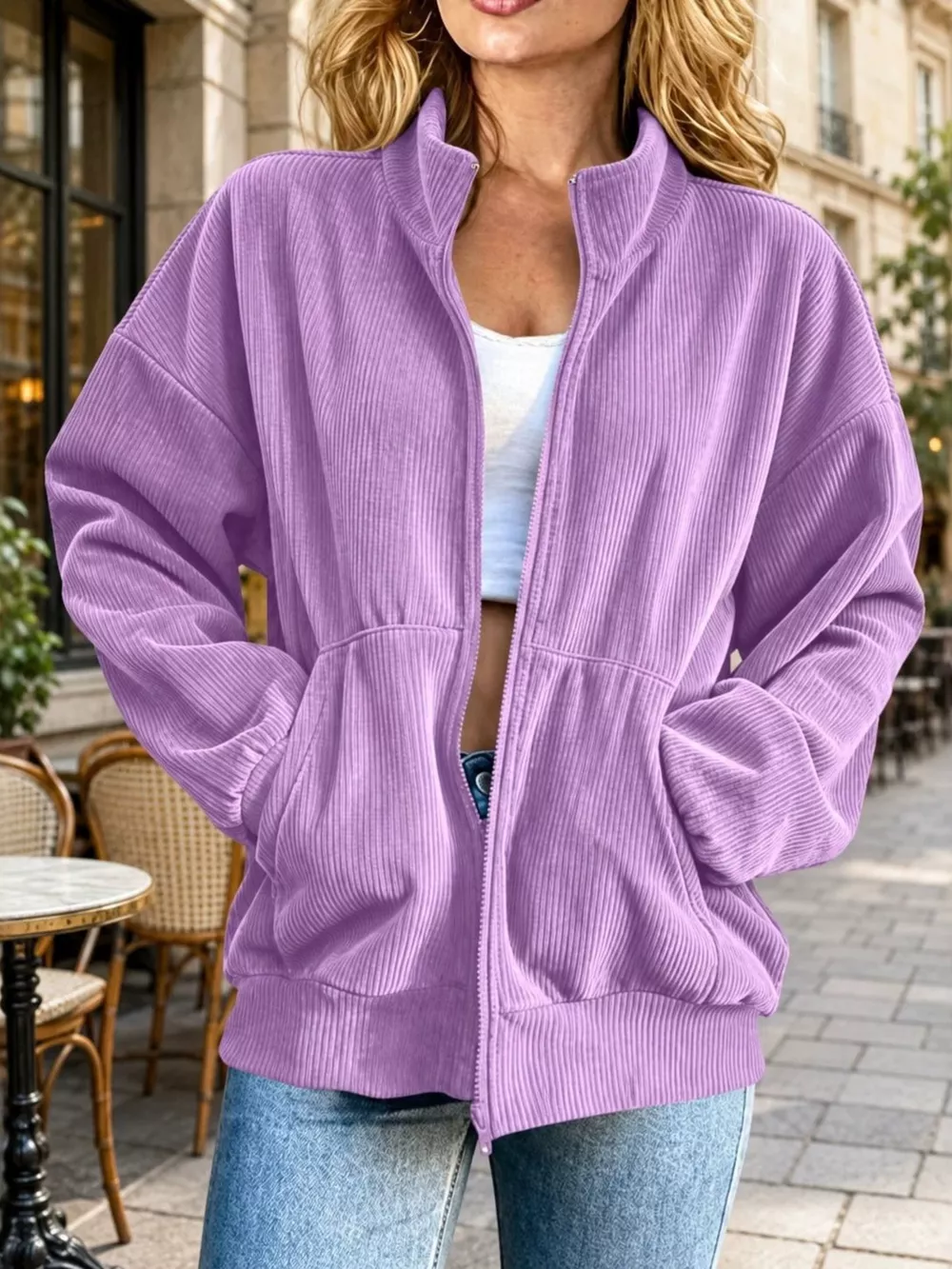 Corduroy Zip-Up Dropped Shoulder Jacket, image 13